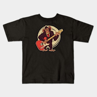 Vintage Chimpanzee Guitar Player Graphic Kids T-Shirt